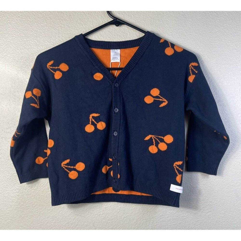 NWT TINYCOTTONS Cherries Cardigan Kids Girls 6y Navy Red Knitted 100% Cotton
